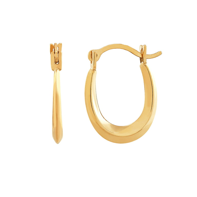 14K Yellow Gold Oval Hollow Hoop Earrings Jewelry 